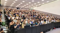 Lecture hall full of young people