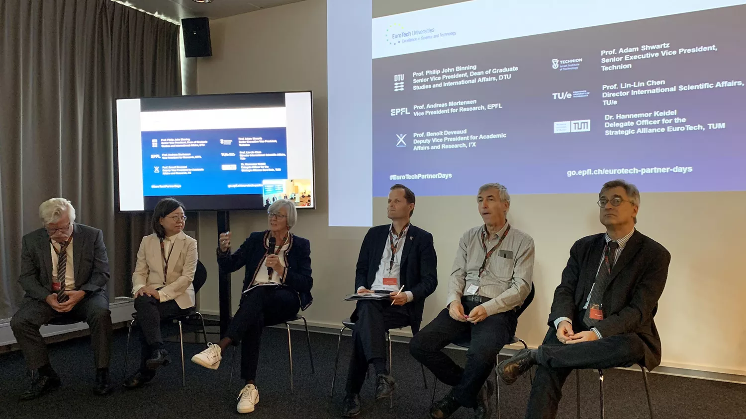 Six EuroTech vice presidents during a panel discussion at the Partner Days in Lausanne.