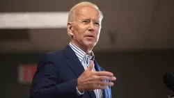 The President of the United States Joe Biden speaking with supporters