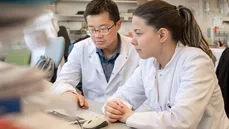 A group of researchers working together in the lab