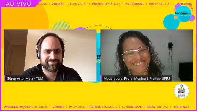 Screenshot des Unterhaltungsfensters mit Sören Metz, links, und Professor de Santos Freitas
