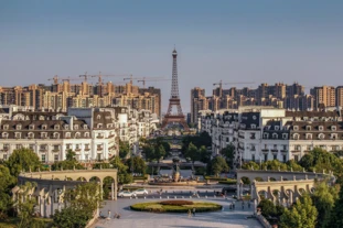 Facsimile of Paris including the Eiffel Tower in a suburb of the Eastern Chinese metropolis Hangzhou
