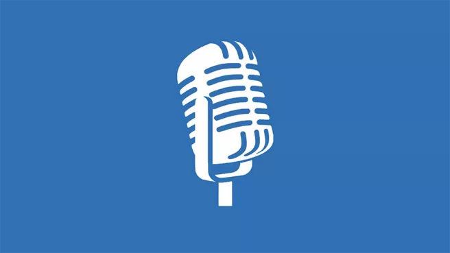 Graphic: White microphone on blue background