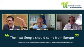 Graphic with pictures of the three protagonists and the quote 'The next Google should come from Europe'.