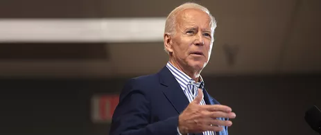 The President of the United States Joe Biden speaking with supporters