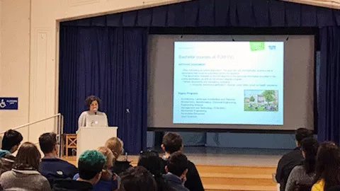 TUM San Francisco Liaison Officer Dolores Volkert during her lecture at the German International School of Silicon Valley 