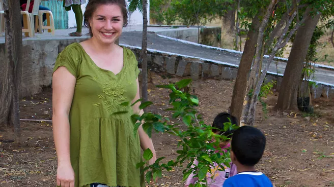 TUM employee Monja Müller working for the Toranam project in India