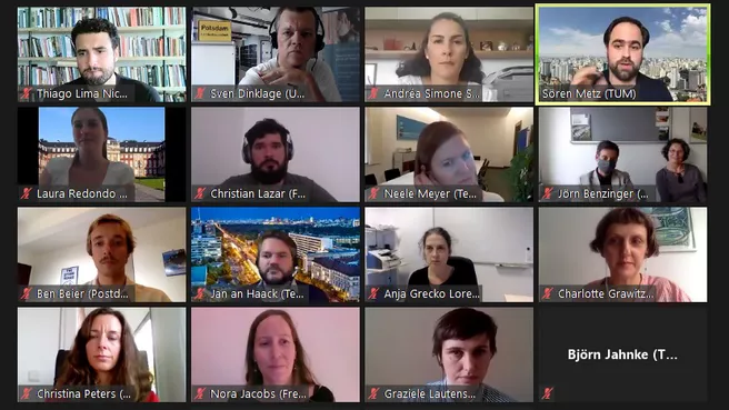 TUM Liaison Officer Sören Metz moderiert die erste virtuelle Postdoc Veranstaltung in Brasilien – mit  180 Teilnehmern am Online Seminar. Bild: Screenshot TUM São Paulo