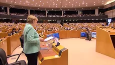 Angela Merkel stellt die Schwerpunkte der deutschen EU-Präsidentschaft im Europaparlament vor. Screenshot: SZ Online