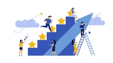Grafische Darstellung von Menschen, die eine Treppe hinaufsteigen