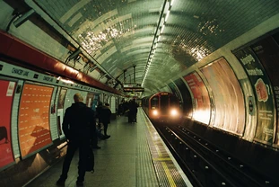 Incoming train at a London Underground station