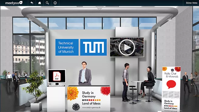 Computer-animated booth of TUM at the virtual study fair for Latin America