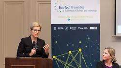 Prof. Juliane Winkelmann of TUM speaks at the EuroTech Cancer Research Workshop in Brussels. 