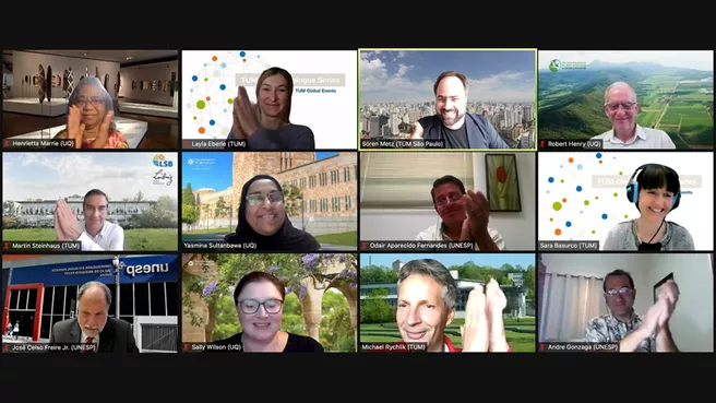 Screenshot der Rednerinnen und Redner beim virtuellen TUM Global Dialogue The Future of Food