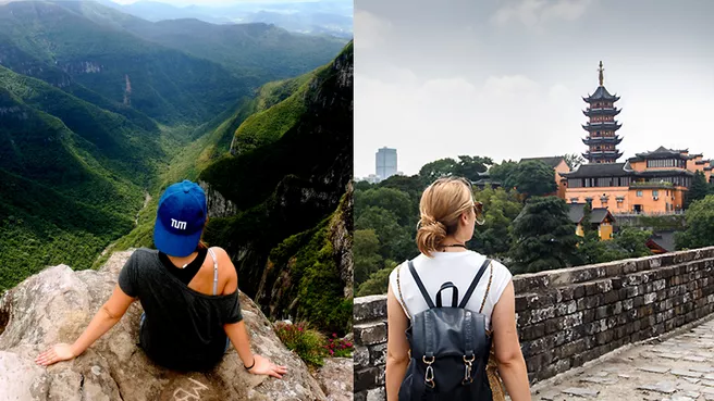 Collage of two female TUM students in Latin America and China