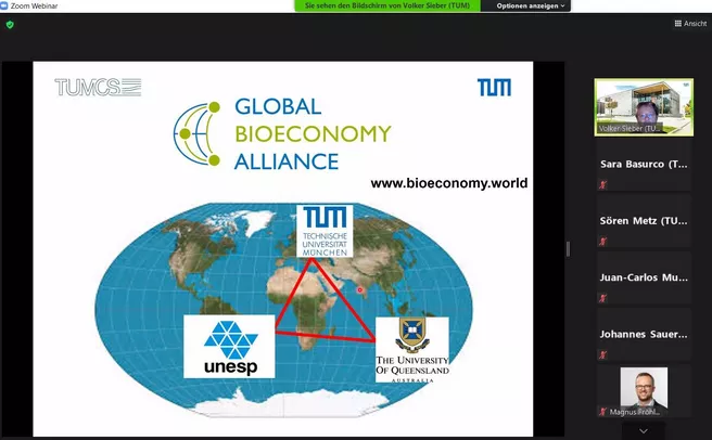 TUM Campus Straubing Rector Prof. Sieber presents the Global Bioeconomy Alliance. Photo: Screenshot TUM São Paulo