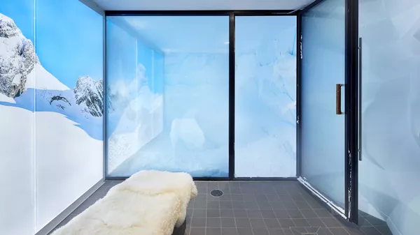 Snow cabin in the sauna area of the Munich Olympic swimming hall