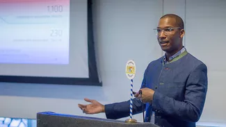 James Mister holding a speech