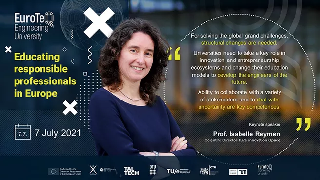 Graphic with with a picture of Prof. Reymen and a quote from her keynote speech