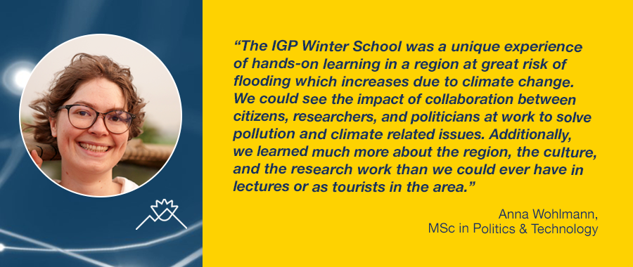 Bild mit Aussage der Teilnehmerin Anna Wohlmann zur IGP Winter School in Indien im Dezember 2022