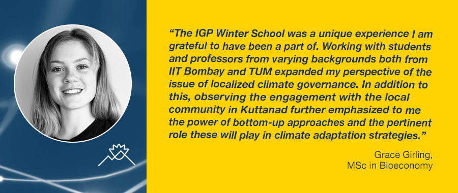 Image with statement from participant Grace Girling on IGP Winter School in India in December 2022