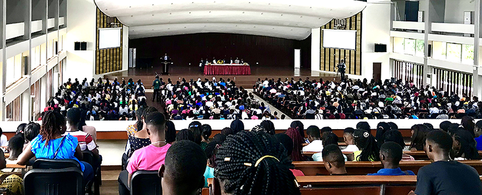 Students in the large lecture hall of the KNUST main campus